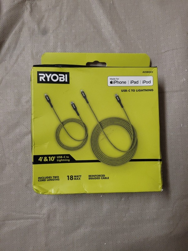 RYOBI 4 ft. & 10 ft. Nylon Cables USB-C To Apple Device