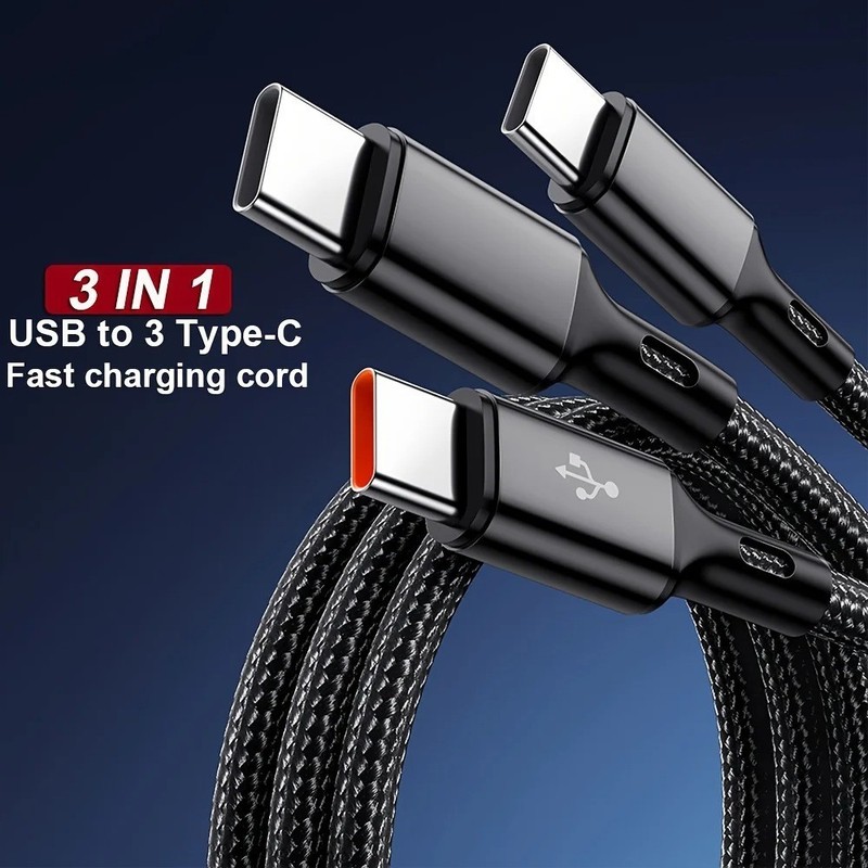 3 in 1 USB to USB C Fast Charging Cable 100W Braided Data Cord for Samsung gallery