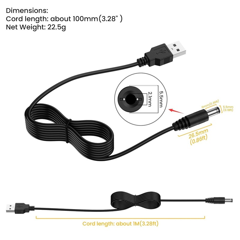 USB to DC 5V Power Cord, USB-A Male to DC 5.5mm x 2.1mm Power Plug Connector ... gallery