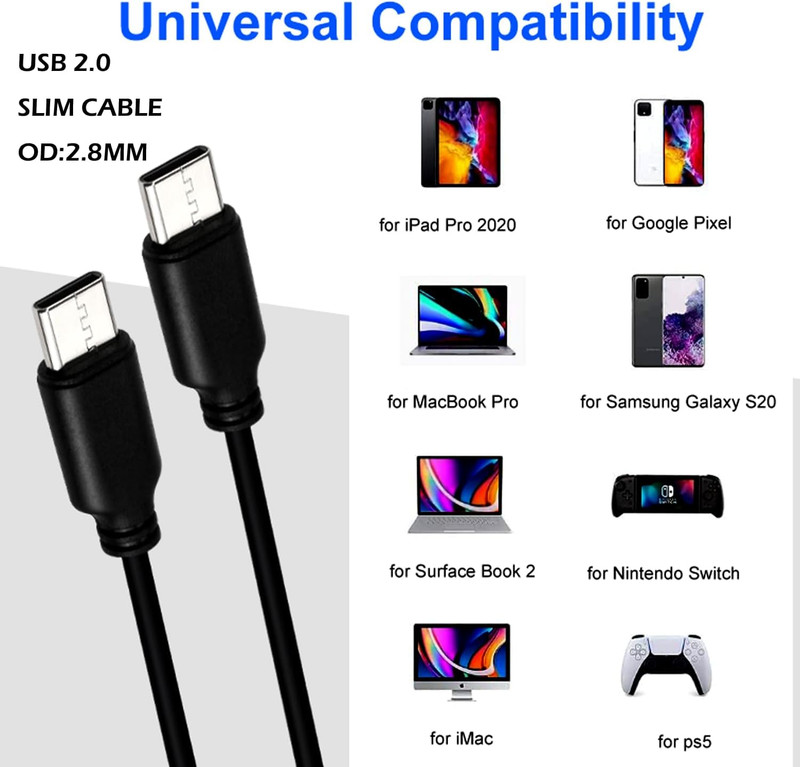 Slim USB C to USB C Cable 25FT, Long USB2.0 Cable USB C to Type C Fast Charging gallery