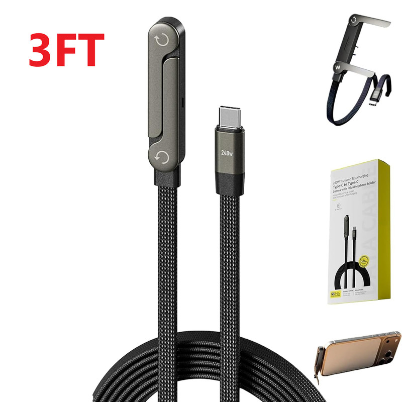 2in1 Invisible Holder Charger Cable–240W Fast Charging Cord with Phone Stand lot