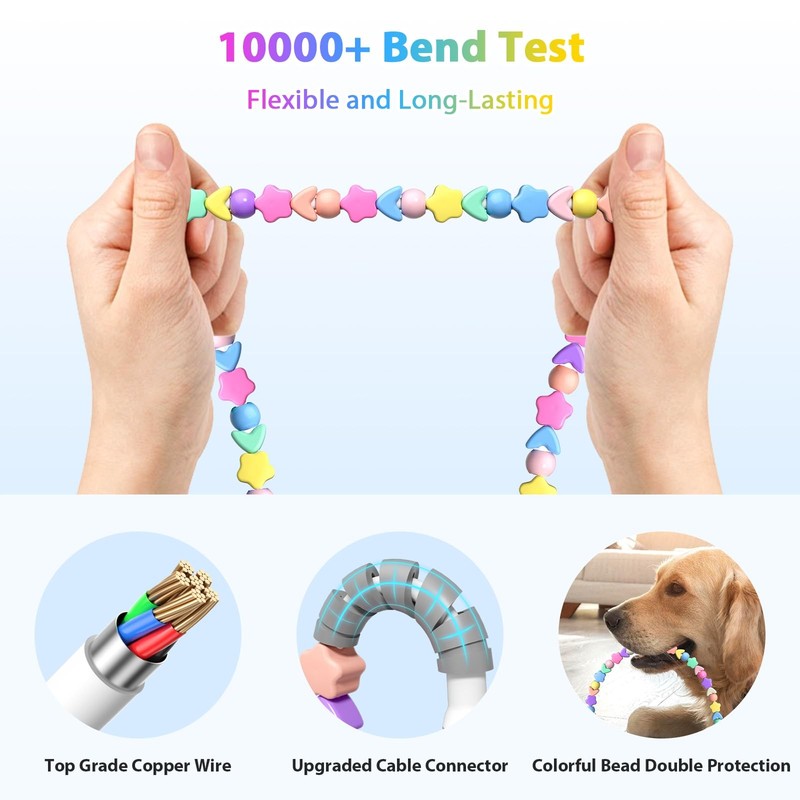USB to USB Cable Colorful Star Beads Charger Cord 60W for Super Fast Charging... gallery