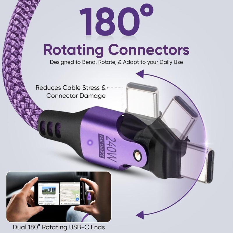 Durable 480Mbps Data Transfer USB-C Cable 6ft Purple gallery