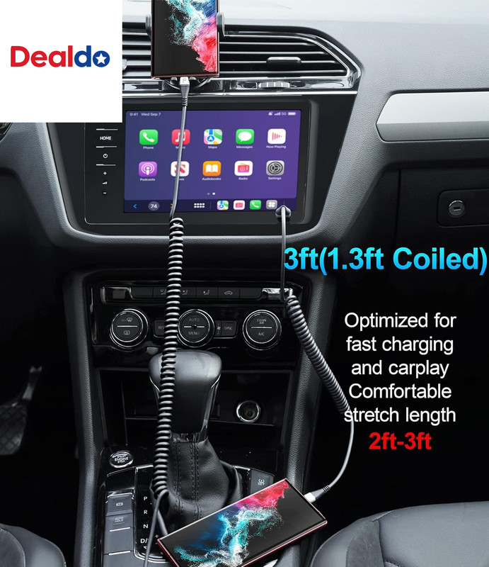 USB C Cable Fast Charging, 2Pack 3Ft Coiled USB a to Type C Charge Cord for Car, gallery