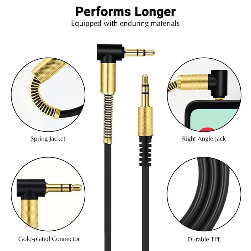 3.5mm AUX Cable Car Audio Stereo Headphone Jack Cord for Phone (Gold)