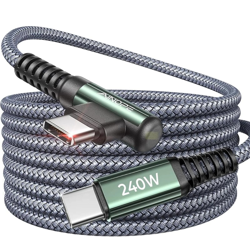 240W USB C to USB C Cable [10FT] Right Angle C to C Cable Fast Charging,Sideways