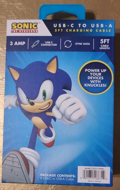 SONIC THE HEDGEHOG KNUCKLES USB-C TO USB-A 5FT RED CHARGING CABLE NIB gallery