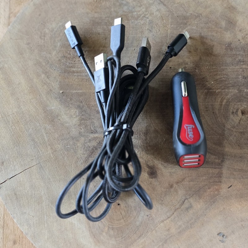 Fuse 3 Port USB Car Charger + Multi Cable Set USB-C Micro USB