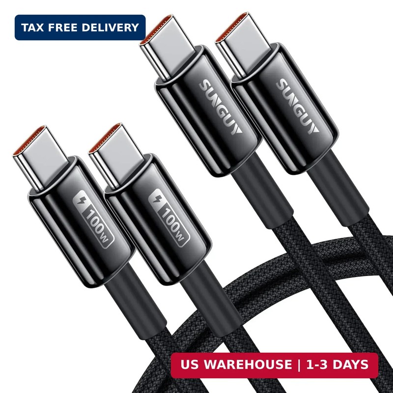 SUNGUY 100W USB C to USB C Cable [2-Pack 3.3FT] Zinc Alloy 5A Fast Charging USBC