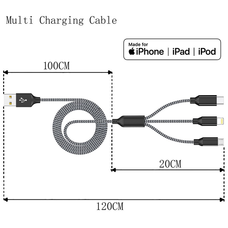 Xnewcable Multi Charging Cable 4ft 3Pack 3 in 1 4 feet, Grey/Black-4ft gallery