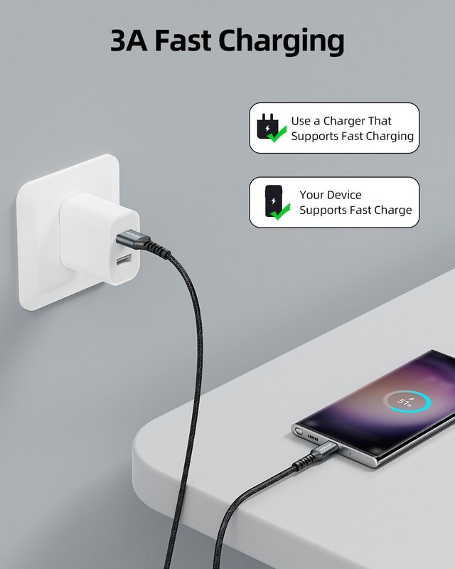 USB to USB C Cable 10FT 2Pack, Nylon Braided 3A Fast Charging - Long Distance gallery