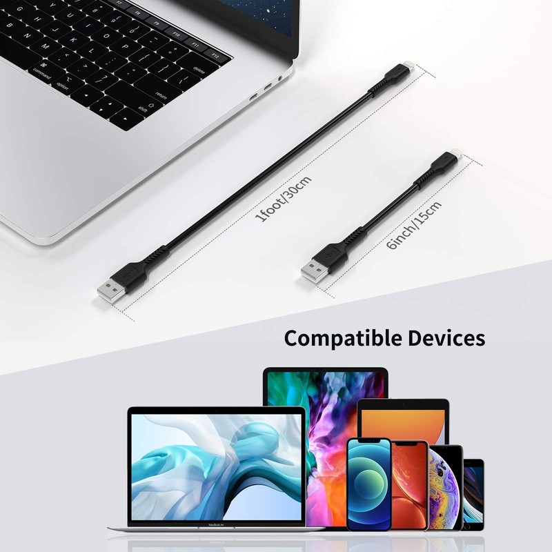 6 inch iPhone Charge Cable Short, 0.5ft 5Pack USB to 0.5 feet, Black gallery