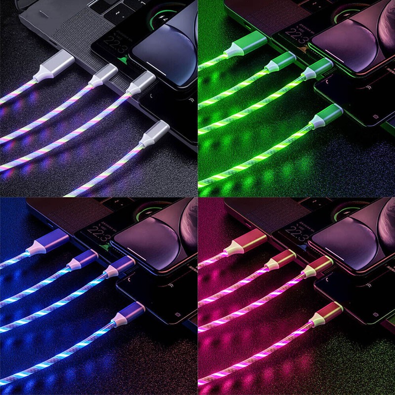 3 in 1 LED Fast Charging Cable Cell Phone Charger Cord For iPhone Type C USB New gallery
