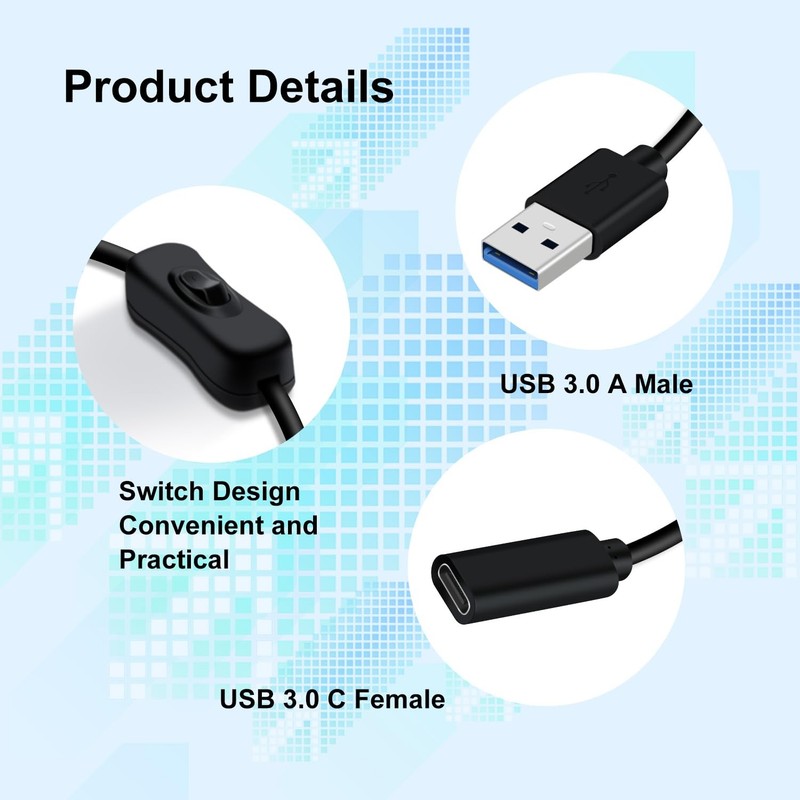 USB 3.0 Type A Male to USB Type C Female Cable with Switch 5Gbps Support 2A 1... gallery