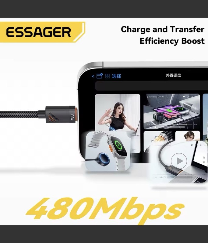 Essager Car Spring Type C Cable For iPhone 15 16 Samsung 100W PD Fast Charging gallery