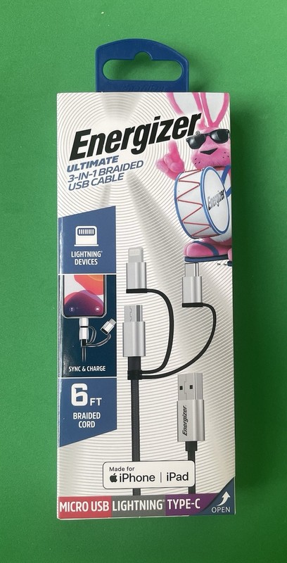 Energizer 3 in 1 Braided 6 Ft • Type C • Micro USB • ⚡️• Phone Charger Cord