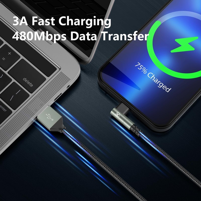 90 Degree iPhone Charger 6FT, [Apple MFi Certified] 3Pack Fast Charging Cable... gallery