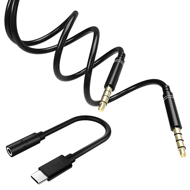 Type C to 3.5mm Jack Adapter with DAC Chip + Headphone Cable f Google Pixel 3 XL