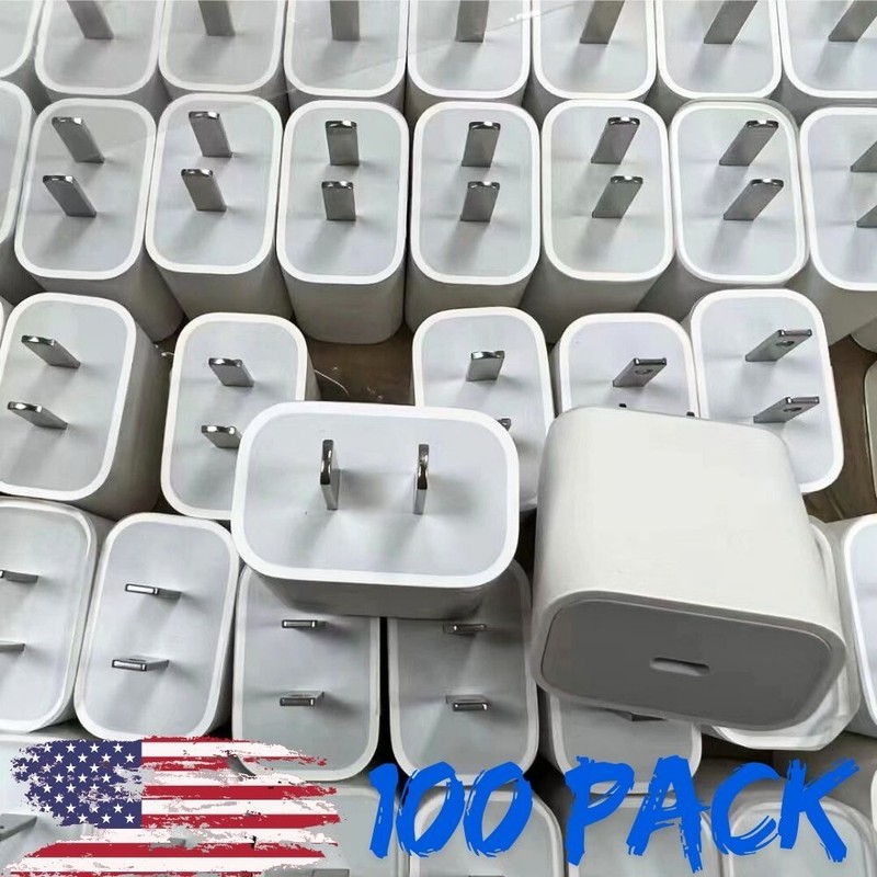 100 Pack Fast Charger Block 20W USB-C Type C PD Power Adapter For iPhone/Android