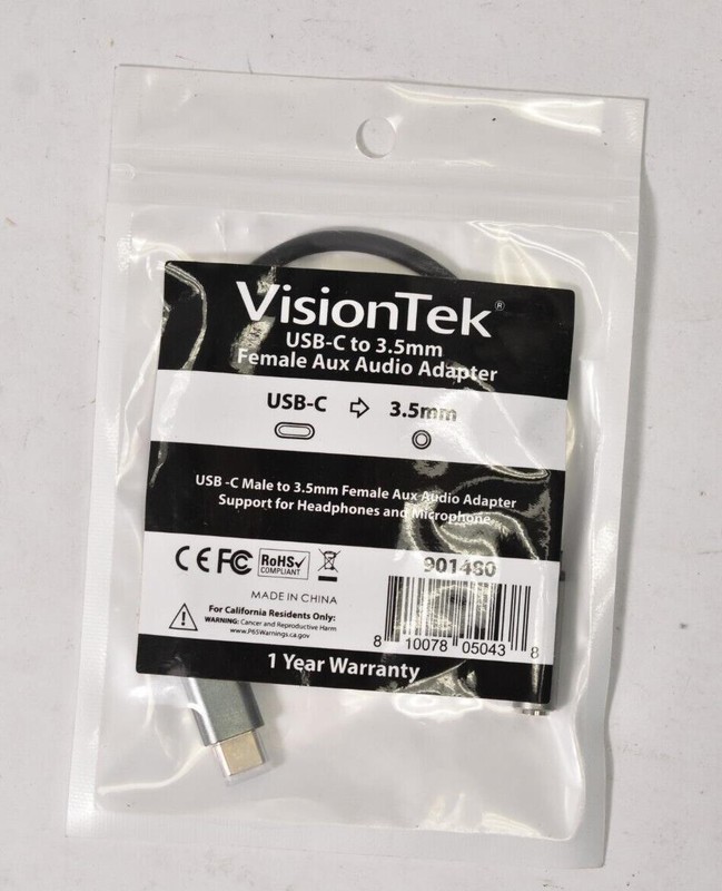 VisionTek USB-C To 3.5mm Female Aux Audio Adapter Headphone/Microphone 901480