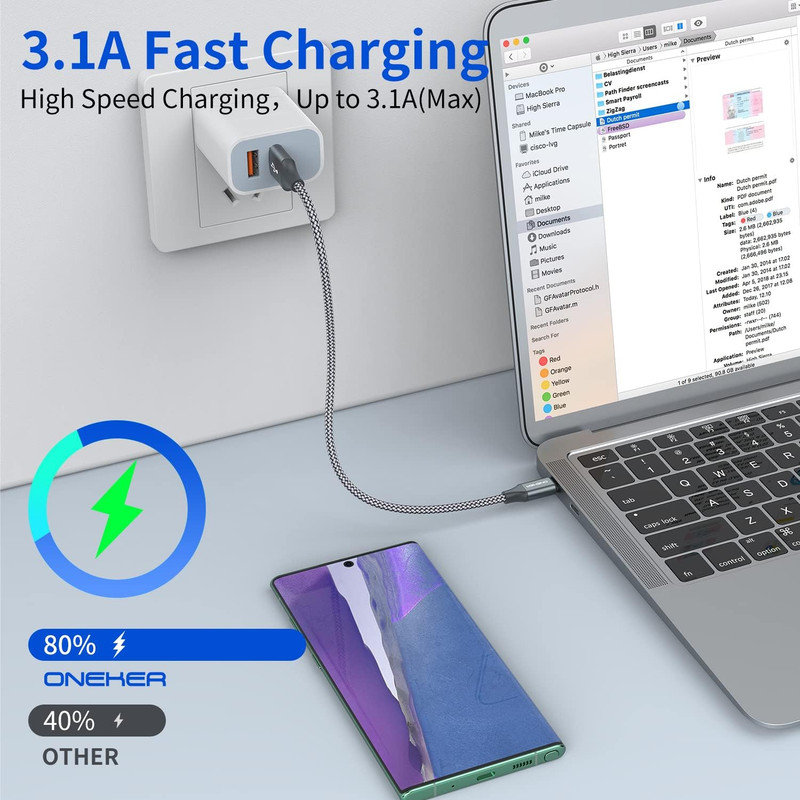 2-Pack 1ft USB-C Fast Charging Cables — Short Nylon Braided for iPhone 17/16, Sa gallery