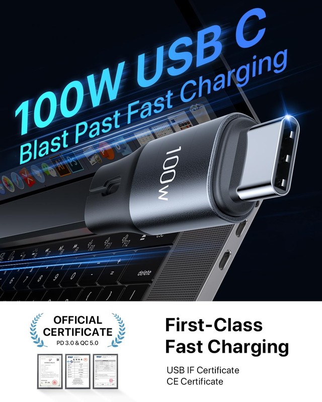 100W Retractable USB-C to USB-C 5A Fast Charging 3-in-1 Cable, Features Magne... gallery