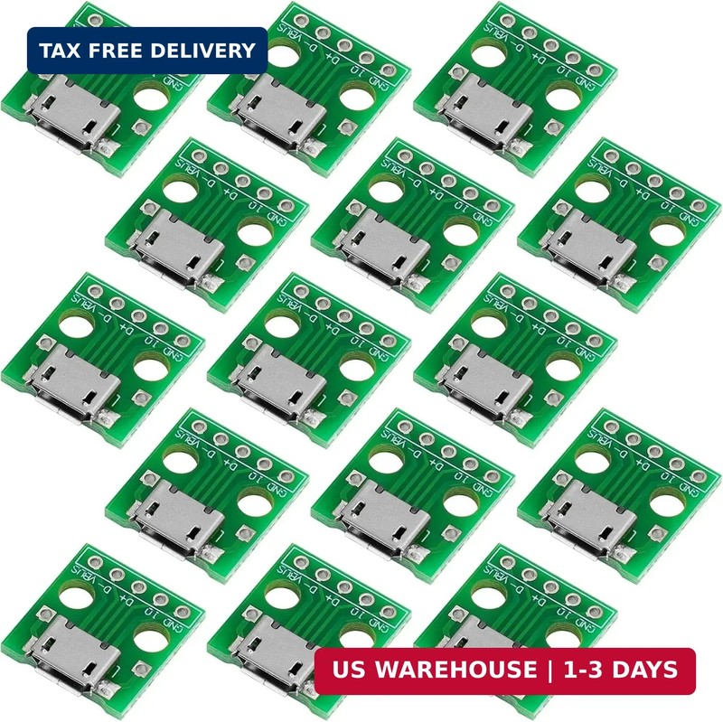 15 Pcs Micro USB to DIP Adapter 5 Pin Female Connector B Type Board Set