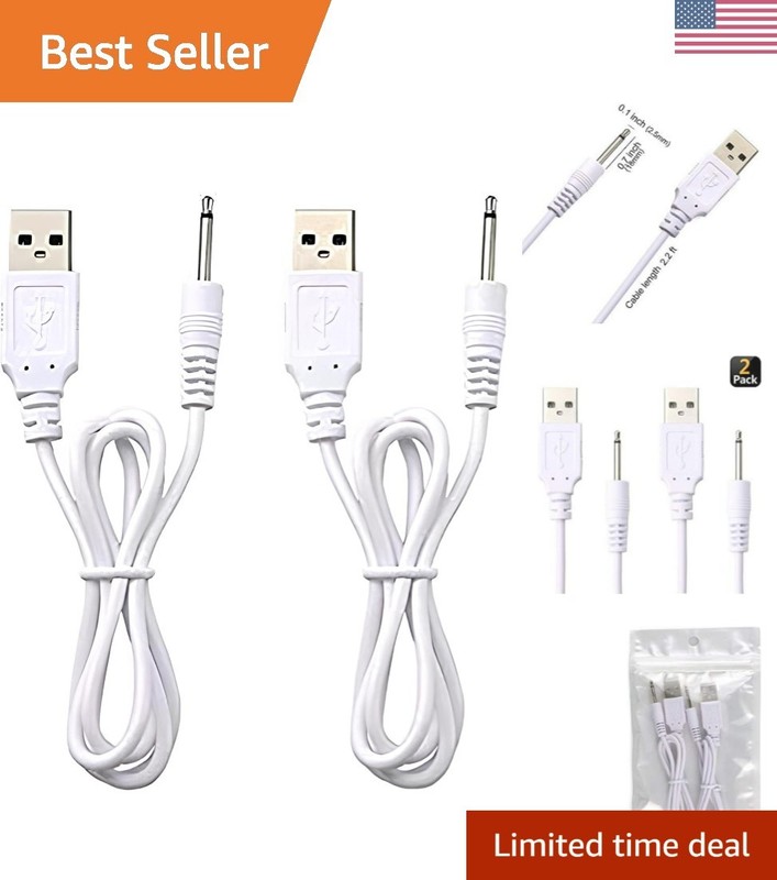 2 Pack Massager Charger – Fast Charging USB Cable | 2.5mm DC Charger Cord