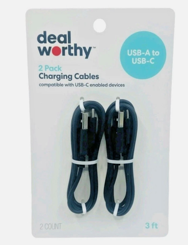 **Deal Worthy 2-Pack Charging Cables USB-A to USB-C 3 ft Universal FREE SHIP A27