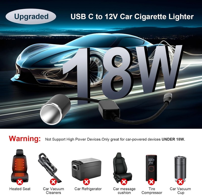 USB C to 12V Adapter, USB C to 12V Cigarette Lighter Adapter ，Type C Male to ... gallery