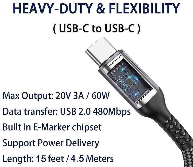 USB-C to USB-C Cable (15 FT 2PACK 60W) Long Cable, Fast Charging Cord gallery
