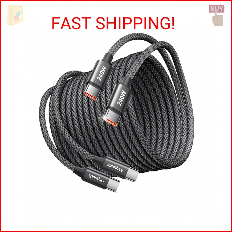 etguuds 240W USB C to USB C Cable 10ft, 2-Pack C to C Cable Fast Charging, Type