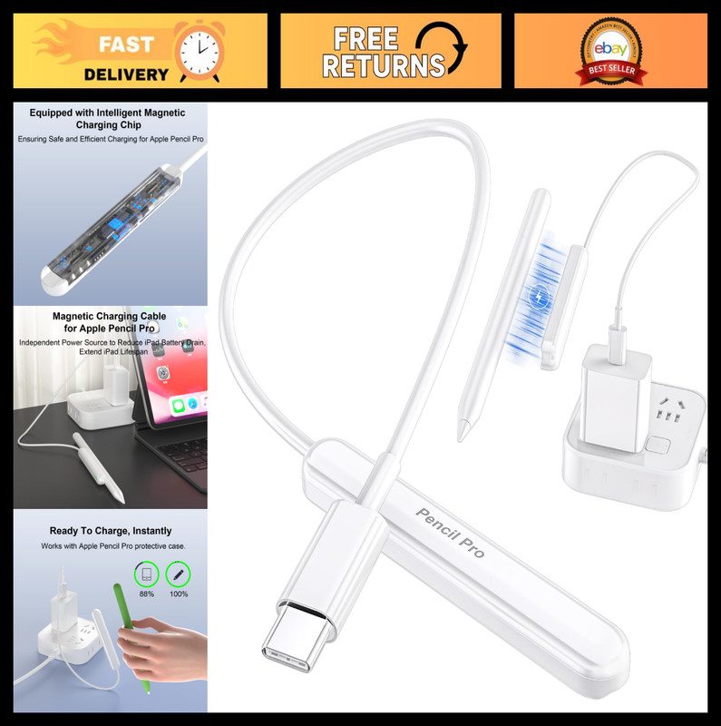 Magnetic Charging Cable for Apple Pencil Pro – Fast Charge Dock, LED Indicator,