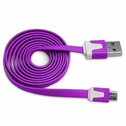 10′ Ft Micro USB Data Sync/Charge Cable (Assorted Colors 2 grn, 1 purp & 1 pink)