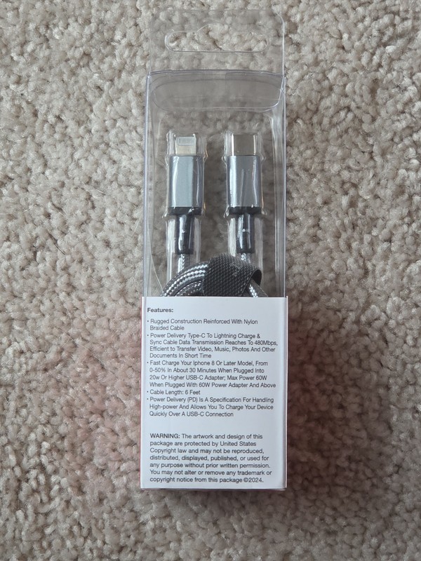 NEW PowerXcel Apple Type-C to Lighting 6ft Charge & Sync Cable ~ Up To 60W gallery