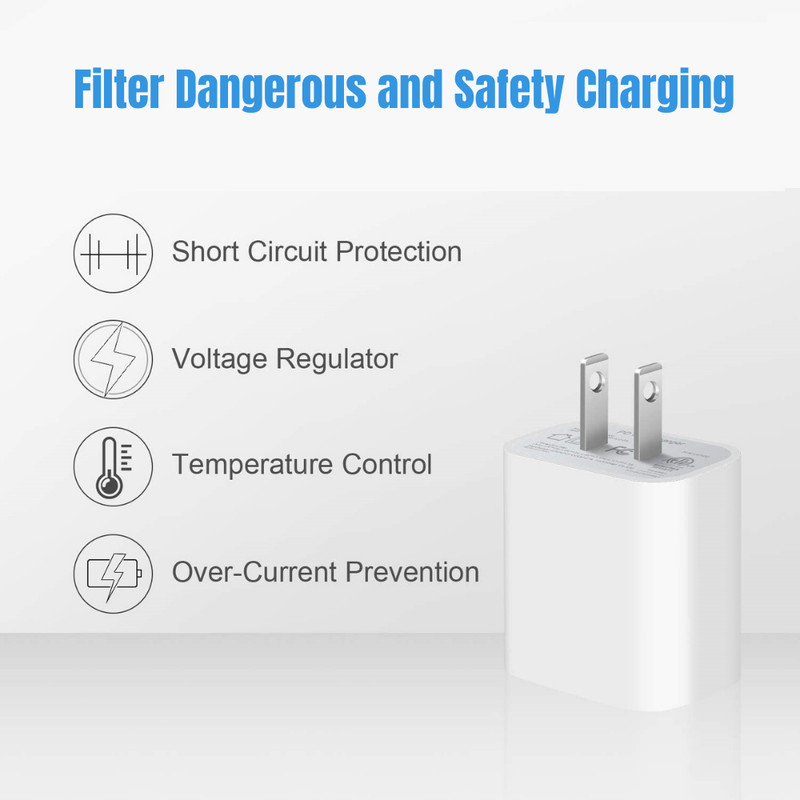 20W USB C Charger Cube Plug For iPhone iPad Power Adapter Fast USB Cable 3/6 FT gallery