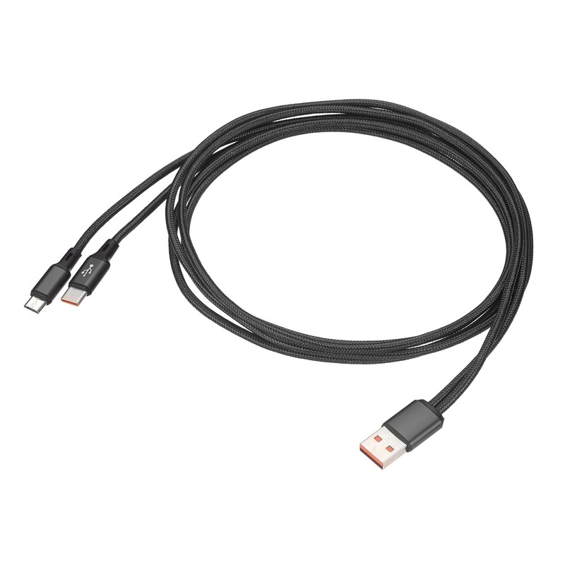 Multi USB A to Micro USB and Fast Charge USB Type C 2 in 1 Splitter 47″, Black
