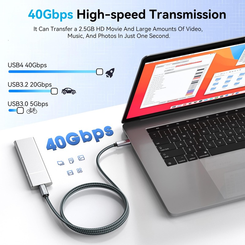 USB4 Cable 40Gbps, 8K@60Hz Video Cord, 240W Fast Charging USB-C to USB-C Cabl... gallery