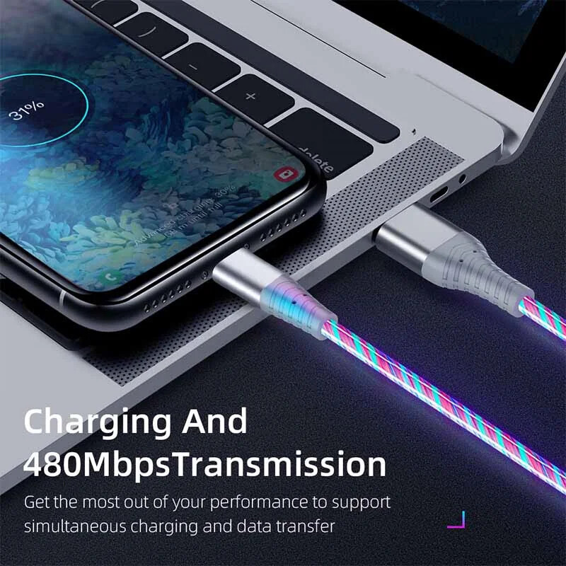 Flow Luminous USB Type C Cable 3A Fast Charging Data Cord for Samsung Xiaomi OPP gallery
