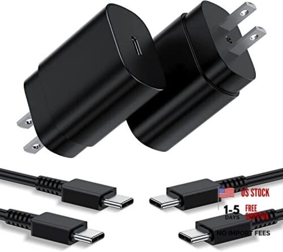 Type C Charger, 2Pack 25W PD USBC Wall Charger Super Fast 6ft+6ft Black