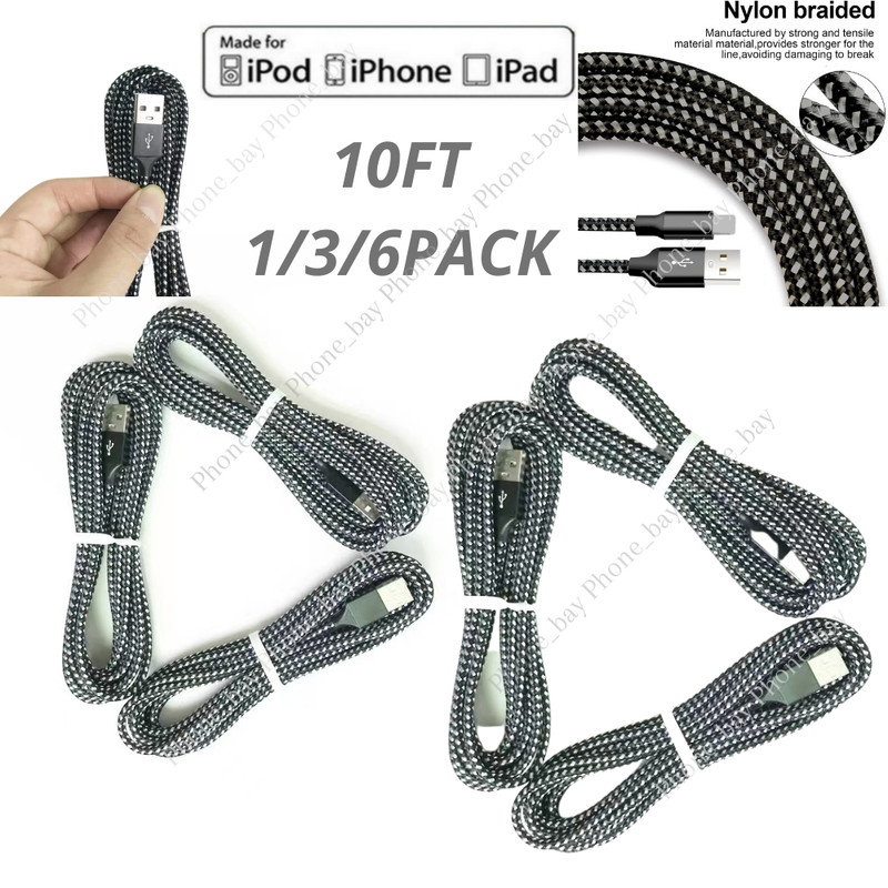 10FT Fast Charger USB Cable Braided For iPhone Apple Cord 6 7 8 11 X 12 13 14