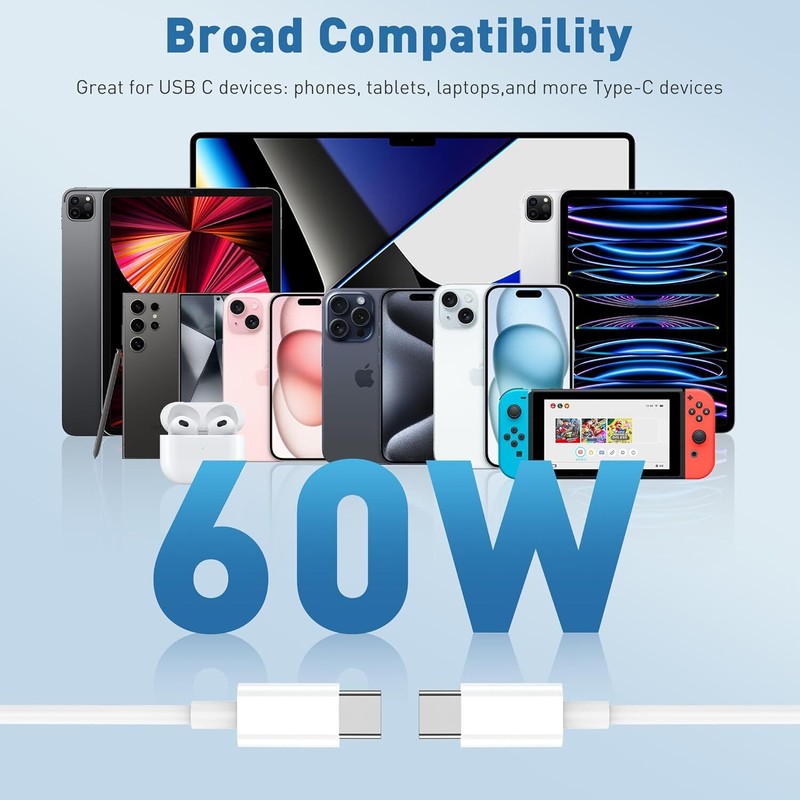PD 60W USB-C Cable 20V 3A Type-C Fast Charging Cable for iPhone 15 16 17/Samsung gallery