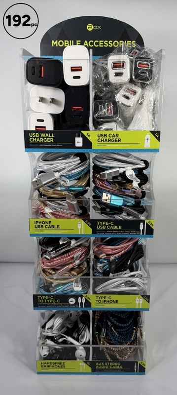 192ct PHONE CABLE CHARGER WHOLESALE LOT COUNTERTOP DISPLAY – PD Charger