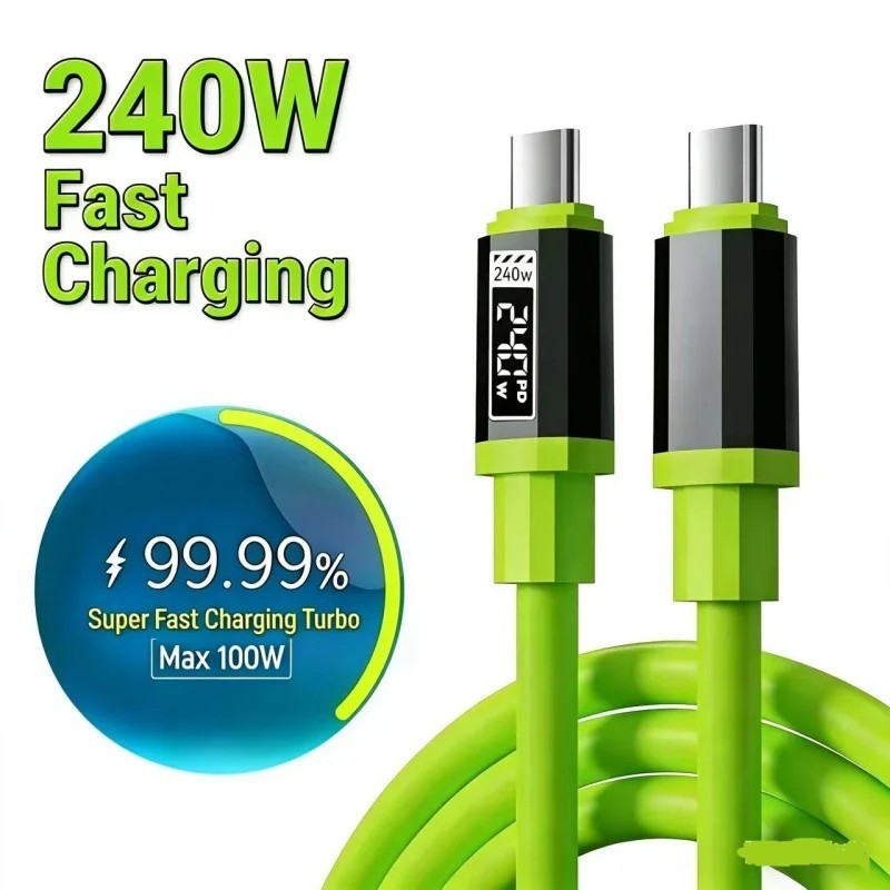 PD 240W USB Type C LED Display Fast Charging Cable Cord For iPhone 15 16 Samsung