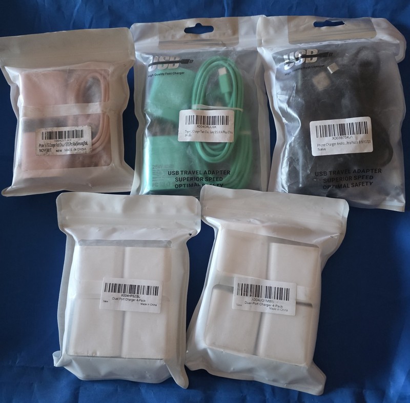 Assorted Chargers 14 Power Boxes, 6 Cables New