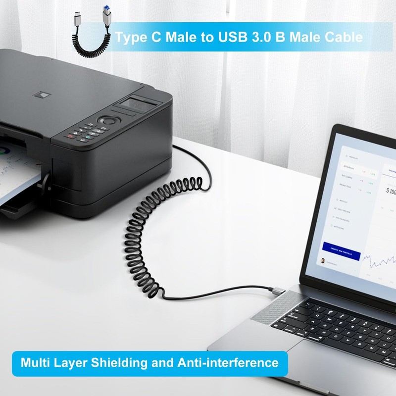 Coiled USB to B Printer Cable Coiled USB 3.0 Printer Cable Super Speed 5Gbps,... gallery