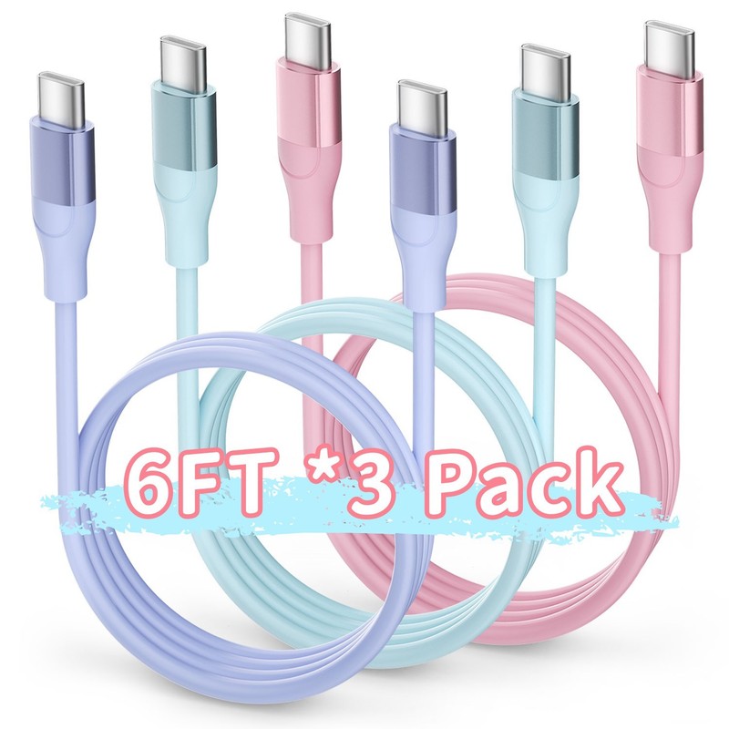 3 PACK 2m USB C Type-C Fast Charging Data SYNC Charger Cable Cord, Lot