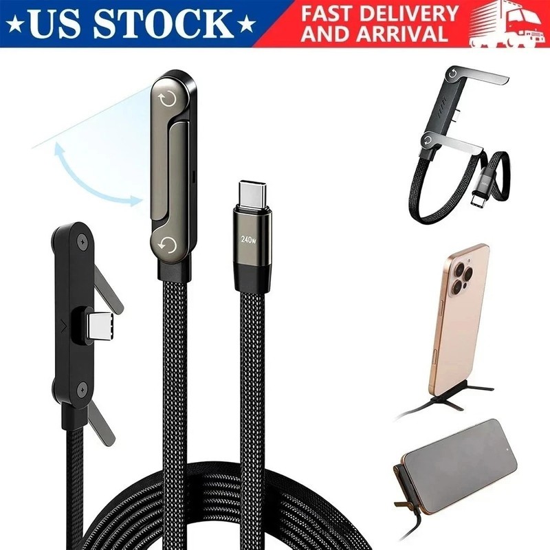 5FT 240W Braided Fast Charging Cord USB C Charger Cable + Invisible Phone Stand gallery