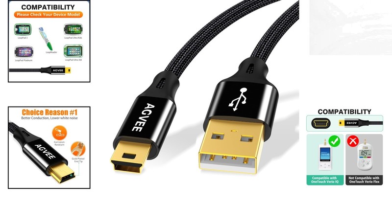 2 Pack 6.6ft Mini USB Charging Cable for LeapFrog Tablets & OneTouch Verio gallery