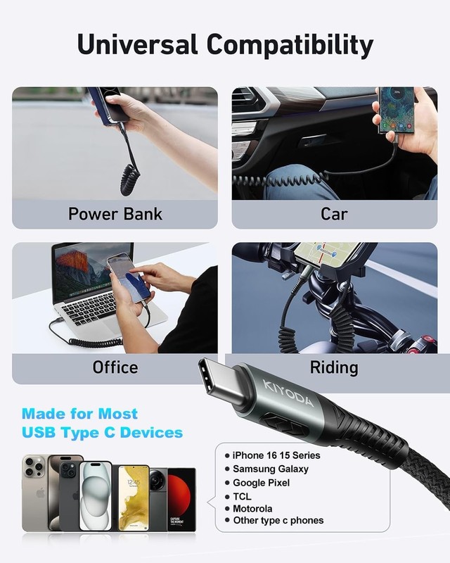 USB C to C Cable Coiled 3FT 2Pack, Braided Type C - Black gallery